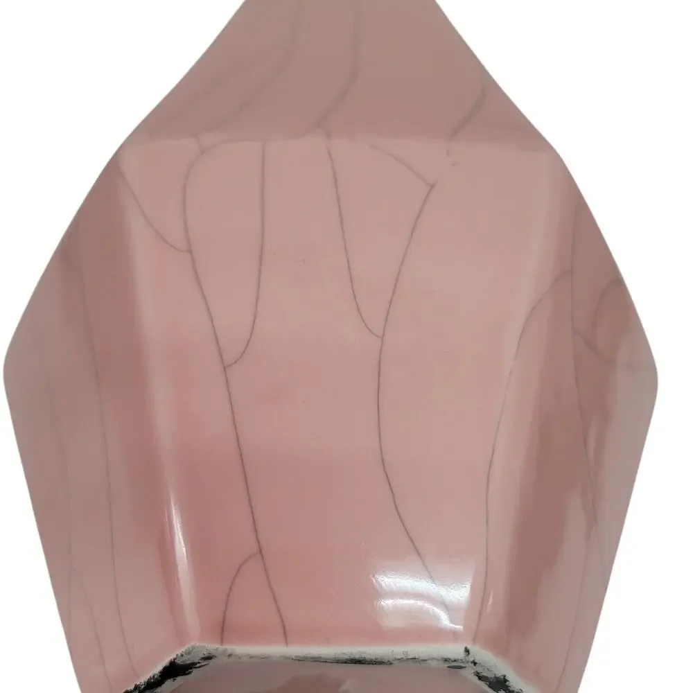 Vintage Crackle Pink Vase Hexagonal Gray Vein Porcelain Ceramic Tapered six Side - Picture 5 of 9